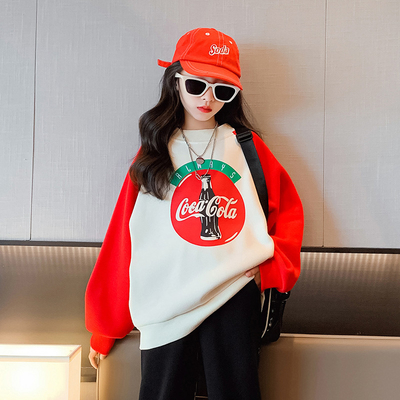 Girls Cartoon Fashion Childrens Clothes White And Red Raglan Sleeve Sweatshirt