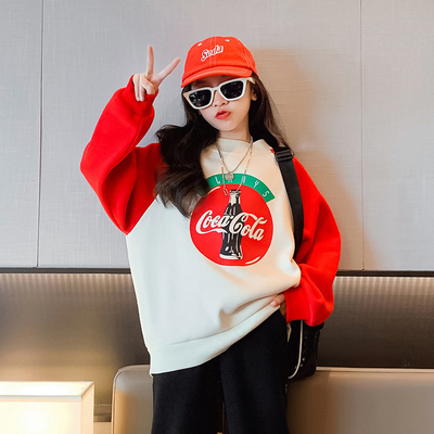 Korean Edition Cartoon Childrens Plain Sweatshirts Thick Casual Printed Red Top