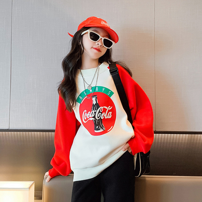 Korean Edition Cartoon Childrens Plain Sweatshirts Thick Casual Printed Red Top