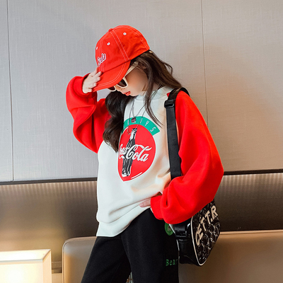 Girls' cartoon hoodie Children's Spring and Autumn clothing thick casual hoodie printed red top for children aged 4-16
