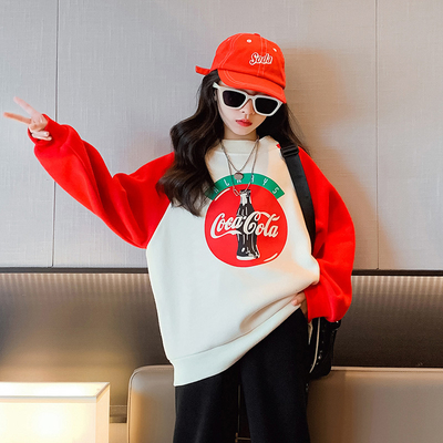 Girls' cartoon hoodie Children's Spring and Autumn clothing thick casual hoodie printed red top for children aged 4-16