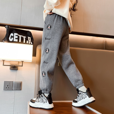 Autumn Winter Thick Grey Ages 4-16 Girls Joggers Sweatpants Casual All Matching