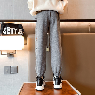 Autumn Winter Thick Grey Ages 4-16 Girls Joggers Sweatpants Casual All Matching