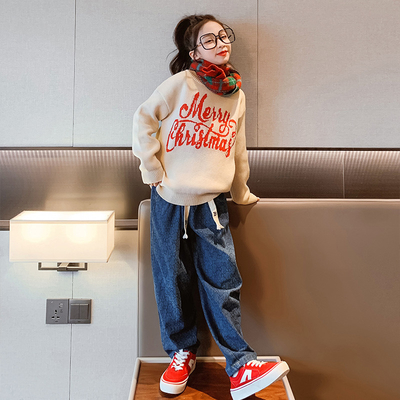 Fall Winter Girls Knit Crew Neck Sweater Jumper Skin Friendly