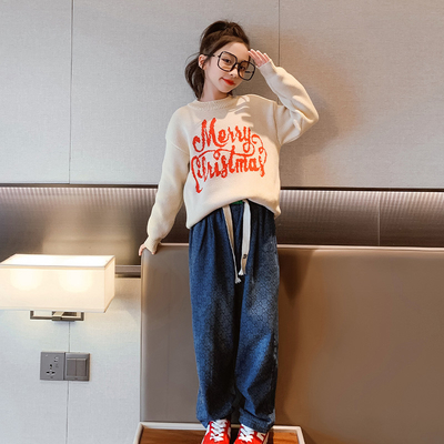 Fall Winter Girls Knit Crew Neck Sweater Jumper Skin Friendly