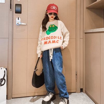 Crocodile Pattern Fashion Childrens Clothes Knitted Crewneck Sweater And Trouser Set