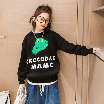Black Beige Girls Childrens Cardigan Sweaters Korean Edition Loose Version