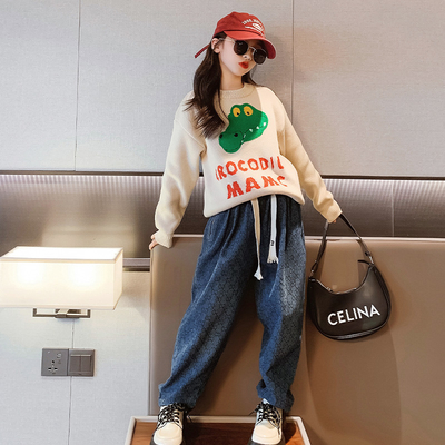 Black Beige Girls Childrens Cardigan Sweaters Korean Edition Loose Version