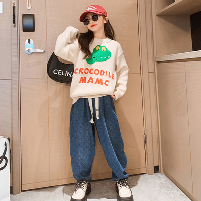 Black Beige Girls Childrens Cardigan Sweaters Korean Edition Loose Version