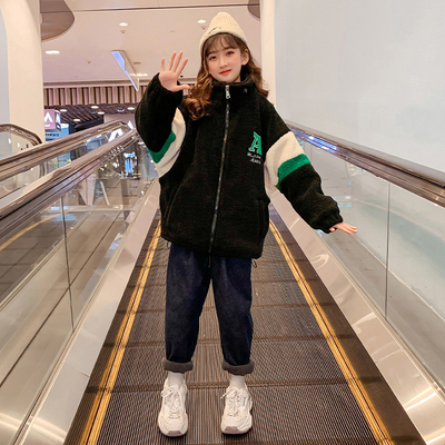 Cotton Padded Thick Embroidered Lambswool Fleece Jacket For Girls Ages 4-16