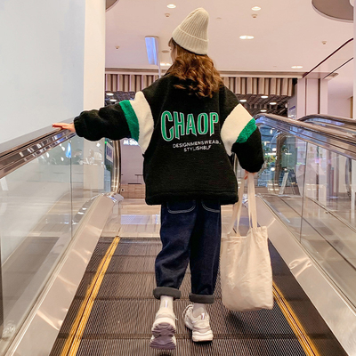 Embroidered Lambswool Girls Outerwear Jacket With Cotton Padded