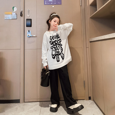 Girls Spring Autumn Fashion Childrens Clothes Thickened Letter Oversized Crewneck Sweater