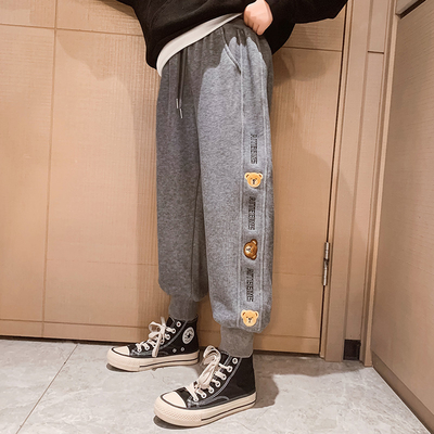 Thickened Fashion Childrens Clothes Grey Black Windproof Girls Joggers Pants