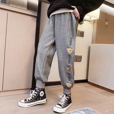 Windproof Casual Grey Black Childrens Joggers Thick Warm For Girls Ages 4-16
