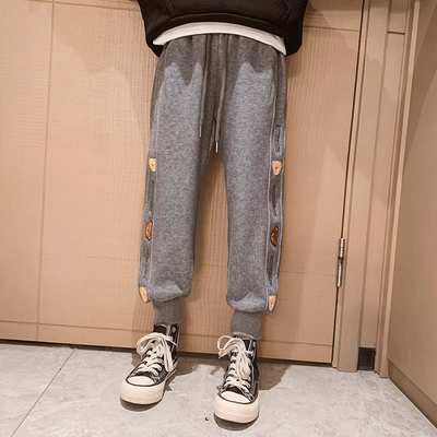 Windproof Casual Grey Black Childrens Joggers Thick Warm For Girls Ages 4-16