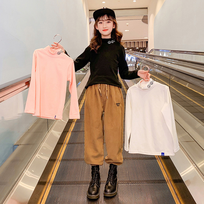 Spring Autumn Long Sleeve Turtleneck Undershirt Smiling Face Print Solid Color Size 120-170