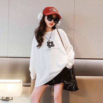 White Black Round Neck Teen Girls Sweatshirts Solid Color Oversized