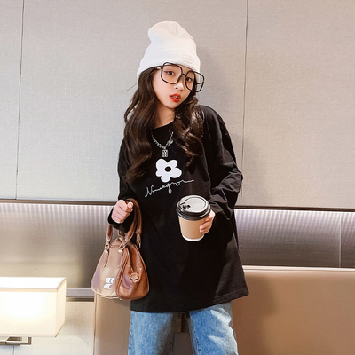 White Black Round Neck Teen Girls Sweatshirts Solid Color Oversized