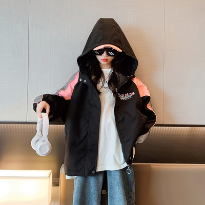 Spring Autumn Warm Little Girls Clothes Monogrammed Print Black Girls Coat