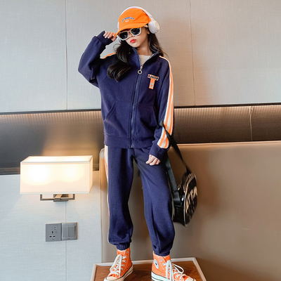 Korean Trend Childrens Spring Clothes Royal Blue Letter Printed Two Piece Outfit Sets