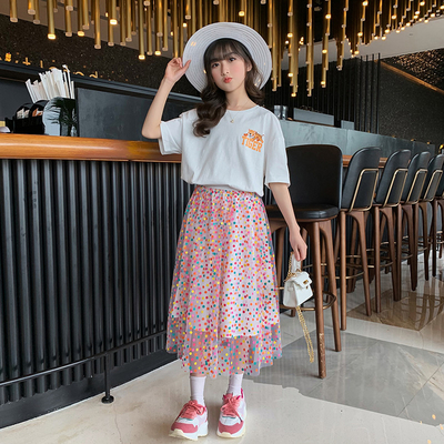 Short Sleeve Little Girls Clothes Big Children Summer Gauze Skirts And Tops