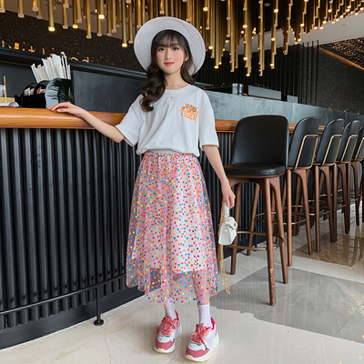 Short Sleeve Little Girls Clothes Big Children Summer Gauze Skirts And Tops