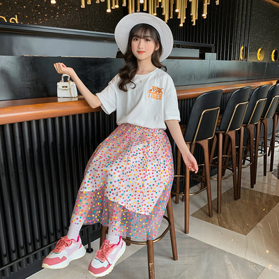 Short Sleeve Little Girls Clothes Big Children Summer Gauze Skirts And Tops