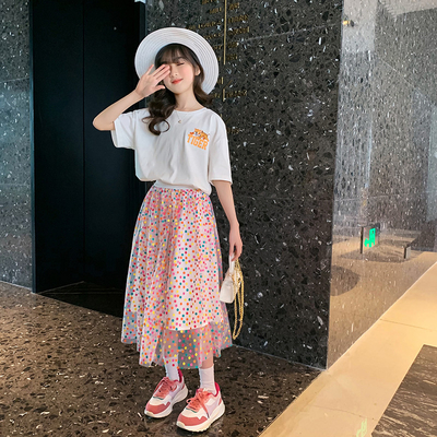 Short Sleeve Little Girls Clothes Big Children Summer Gauze Skirts And Tops