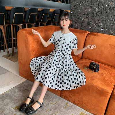 Big Lapel Childrens Dress Clothes Polka Dot One Piece Dress