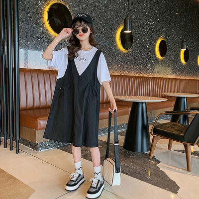 Big Childrens Dress Clothes Girls Summer Fake Two Piece Dress Web Celebrity Version
