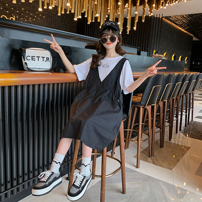 Big Childrens Dress Clothes Girls Summer Fake Two Piece Dress Web Celebrity Version