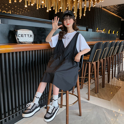 Big Childrens Dress Clothes Girls Summer Fake Two Piece Dress Web Celebrity Version