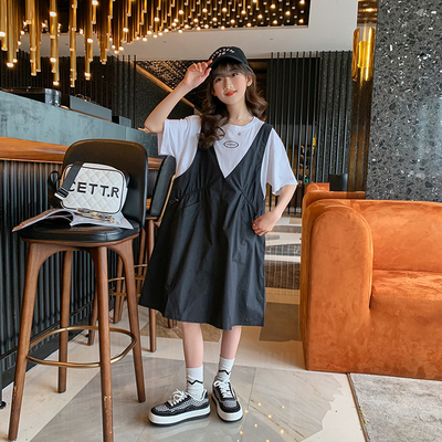 Big Childrens Dress Clothes Girls Summer Fake Two Piece Dress Web Celebrity Version