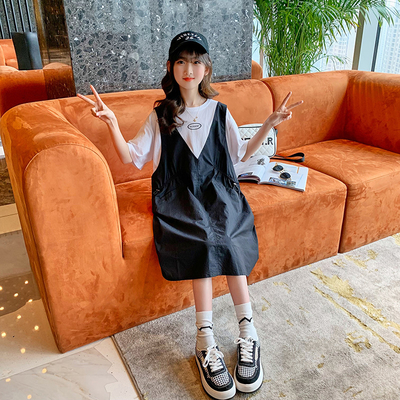 Big Childrens Dress Clothes Girls Summer Fake Two Piece Dress Web Celebrity Version