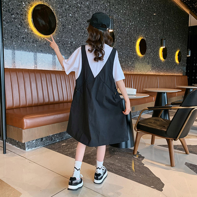 Big Childrens Dress Clothes Girls Summer Fake Two Piece Dress Web Celebrity Version
