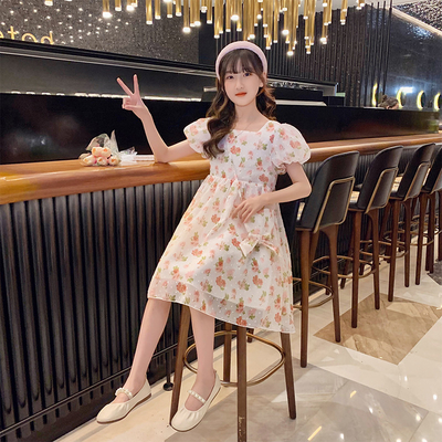 Girls Summer Floral Childrens Dress Clothes Pink Chiffon Korean Version