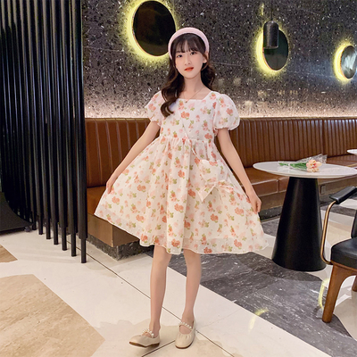 Girls Summer Floral Childrens Dress Clothes Pink Chiffon Korean Version