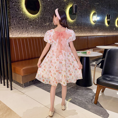 Girls Summer Floral Childrens Dress Clothes Pink Chiffon Korean Version