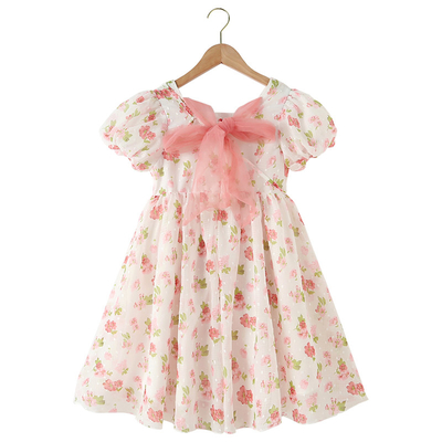 Girls Summer Floral Childrens Dress Clothes Pink Chiffon Korean Version