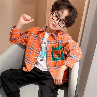 Spring Autumn Teen Boys Clothes Pastoral Style Big Boys Plaid Shirt