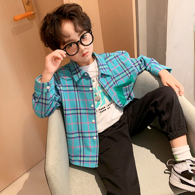 Spring Autumn Teen Boys Clothes Pastoral Style Big Boys Plaid Shirt