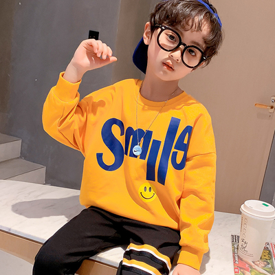 Smile Print Terry Cotton Crewneck Sweatshirt For Boys Aged 4-13