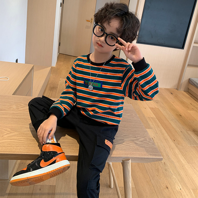 Long Sleeved Teen Boys Clothes Breathable Pure Cotton Boys Striped Top