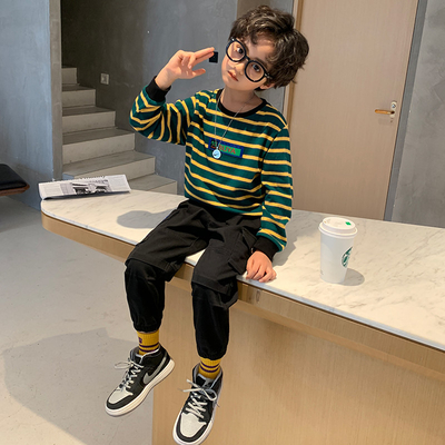 Long Sleeved Teen Boys Clothes Breathable Pure Cotton Boys Striped Top