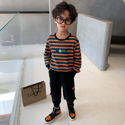 Long Sleeved Teen Boys Clothes Breathable Pure Cotton Boys Striped Top