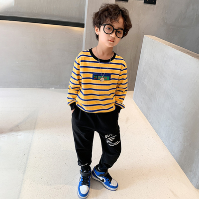 Long Sleeved Teen Boys Clothes Breathable Pure Cotton Boys Striped Top