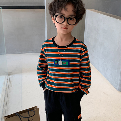 Long Sleeved Teen Boys Clothes Breathable Pure Cotton Boys Striped Top