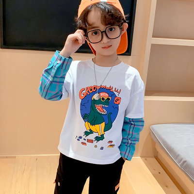 Breathable 100% Cotton Teen Boys Clothes Boys Fake Two Piece T Shirt