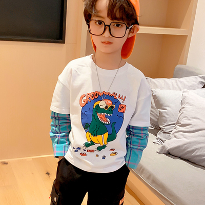 Breathable 100% Cotton Teen Boys Clothes Boys Fake Two Piece T Shirt