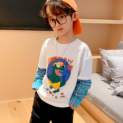 Breathable 100% Cotton Teen Boys Clothes Boys Fake Two Piece T Shirt